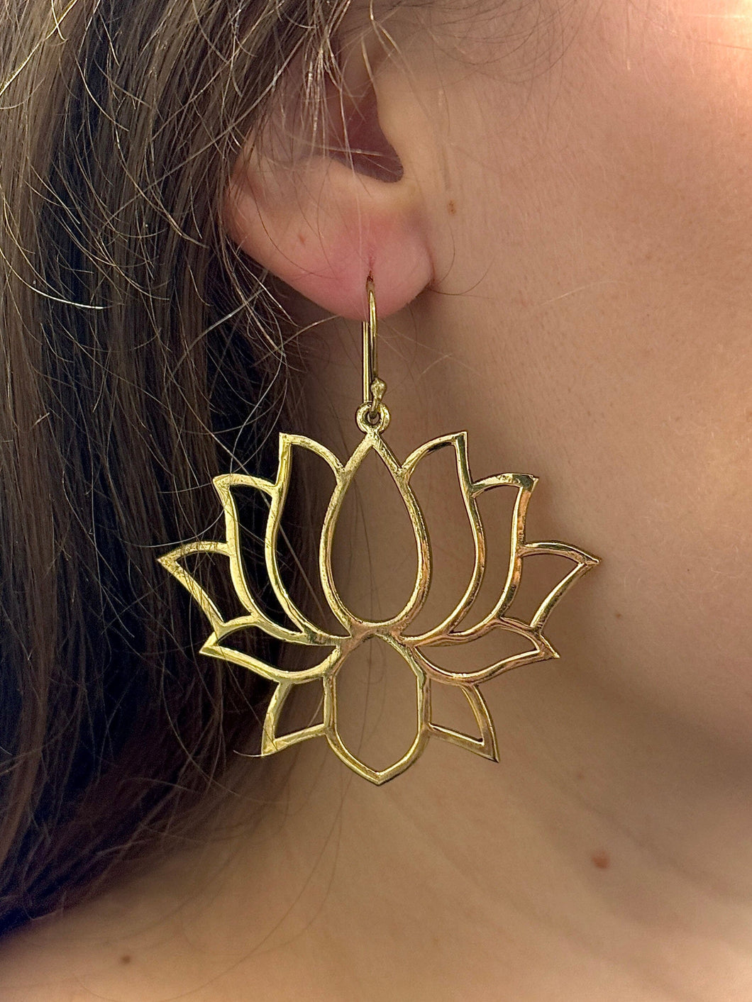 LOTUS FLOWER BRASS EARRINGS - LARGE The Crystal Avenues 