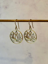 Load image into Gallery viewer, LOTUS FLOWER BRASS EARRINGS - SMALL The Crystal Avenues 
