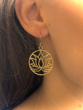 Load image into Gallery viewer, LOTUS FLOWER BRASS EARRINGS - SMALL The Crystal Avenues 
