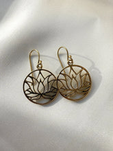 Load image into Gallery viewer, LOTUS FLOWER BRASS EARRINGS - SMALL The Crystal Avenues 
