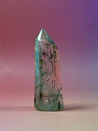 MAGIC TOWER - Black Tourmaline & Actinolite Rutile Quartz (U) Tower The Crystal Avenues 