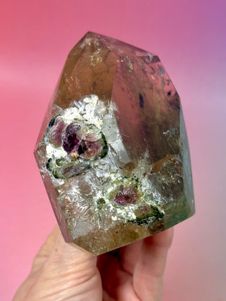MAGIC TOWER - Champagne Smokey Quartz with rare Watermelon Tourmaline (C) Druze The Crystal Avenues 