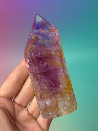 MAGIC TOWER - Golden Healer Quartz and Smokey Amethyst (H) tumble stone The Crystal Avenues 