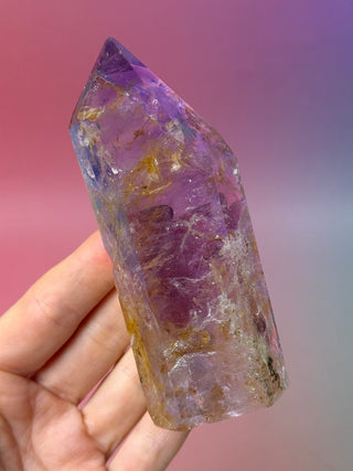 MAGIC TOWER - Golden Healer Quartz and Smokey Amethyst (H) tumble stone The Crystal Avenues 