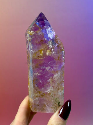 MAGIC TOWER - Golden Healer Quartz and Smokey Amethyst (H) tumble stone The Crystal Avenues 
