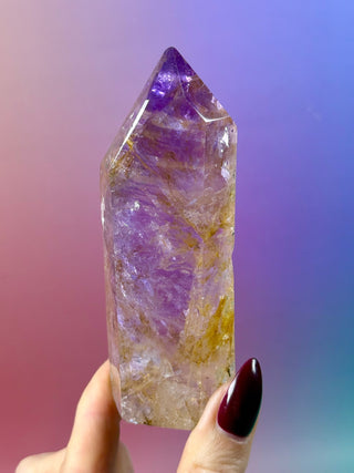 MAGIC TOWER - Golden Healer Quartz and Smokey Amethyst (H) tumble stone The Crystal Avenues 