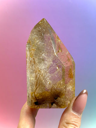 MAGIC TOWER - Golden Healer Quartz w. Rare Golden 'Rabbit Hair' Rutile (4) tumble stone The Crystal Avenues 