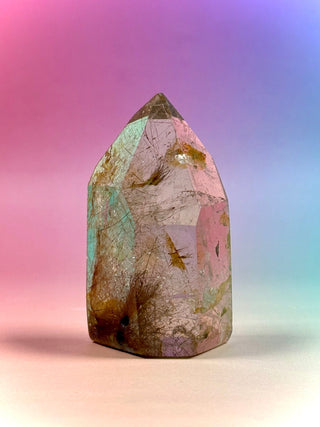 MAGIC TOWER - Golden Healer Quartz w. Rare Golden 'Rabbit Hair' Rutile (4) tumble stone The Crystal Avenues 