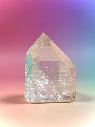 MAGIC TOWER - Rock Crystal w. Rare White 'Rabbit Hair' Rutile (5) tumble stone The Crystal Avenues 