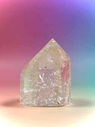 MAGIC TOWER - Rock Crystal w. Rare White 'Rabbit Hair' Rutile (5) tumble stone The Crystal Avenues 