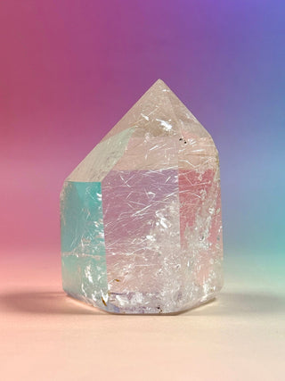 MAGIC TOWER - Rock Crystal w. Rare White 'Rabbit Hair' Rutile (5) tumble stone The Crystal Avenues 