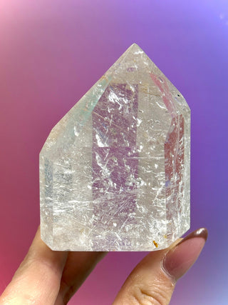 MAGIC TOWER - Rock Crystal w. Rare White 'Rabbit Hair' Rutile (5) tumble stone The Crystal Avenues 
