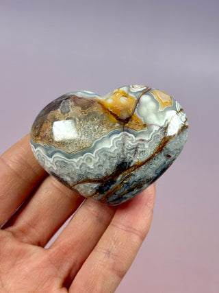 MEXICAN LAGUNA LACE AGATE HEART (2) tumble stone The Crystal Avenues 