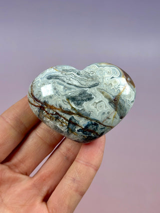 MEXICAN LAGUNA LACE AGATE HEART (2) tumble stone The Crystal Avenues 