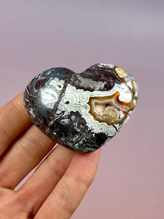 MEXICAN LAGUNA LACE AGATE HEART (4) tumble stone The Crystal Avenues 