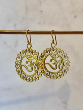 Load image into Gallery viewer, OM SYMBOL BRASS EARRINGS The Crystal Avenues 
