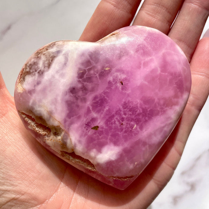 PINK ARAGONITE HEART (1) tumble stone The Crystal Avenues 
