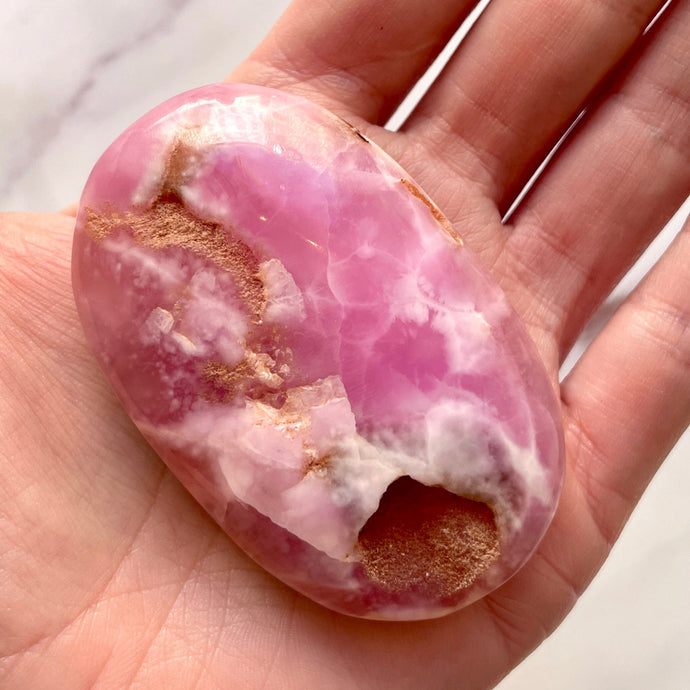 PINK ARAGONITE PALM STONE (1) tumble stone The Crystal Avenues 