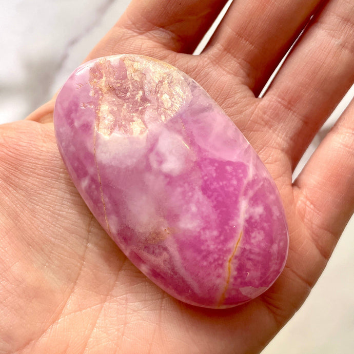 PINK ARAGONITE PALM STONE (2) tumble stone The Crystal Avenues 