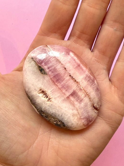 PINK ARAGONITE PALM STONE (4) tumble stone The Crystal Avenues 