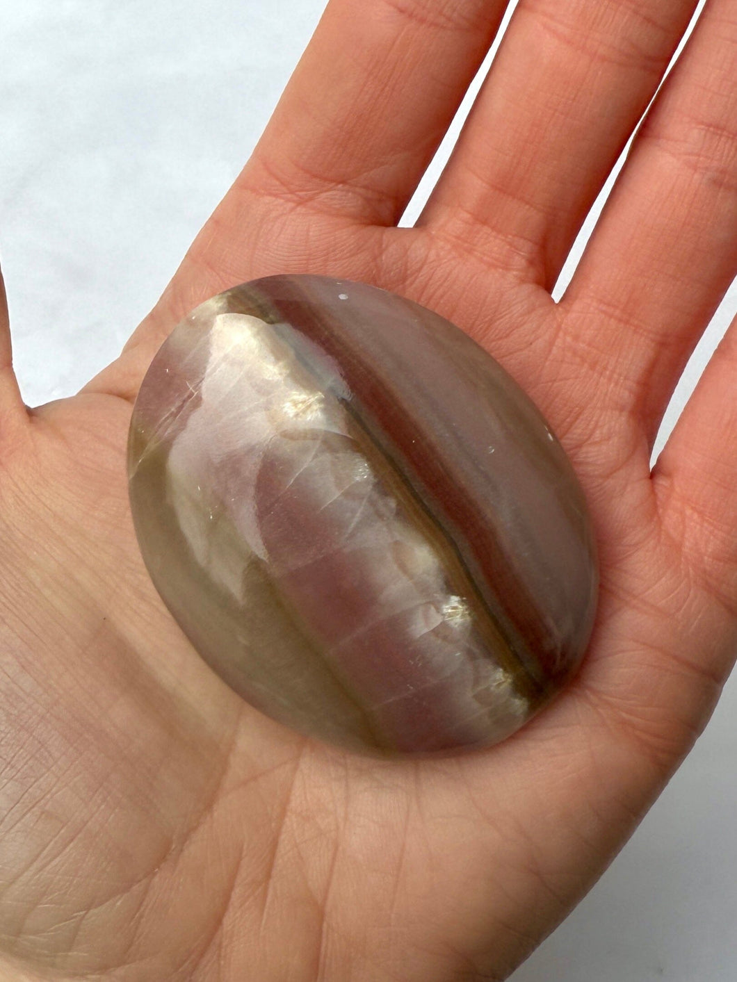 PINK BANDED ONYX PALM STONE (3) tumble stone The Crystal Avenues 