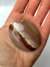 Load image into Gallery viewer, PINK BANDED ONYX PALM STONE (3) tumble stone The Crystal Avenues 
