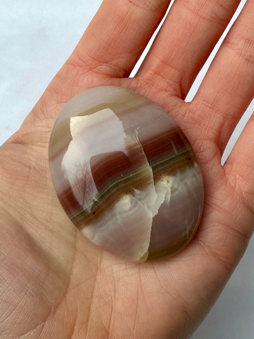 PINK BANDED ONYX PALM STONE (5) tumble stone The Crystal Avenues 