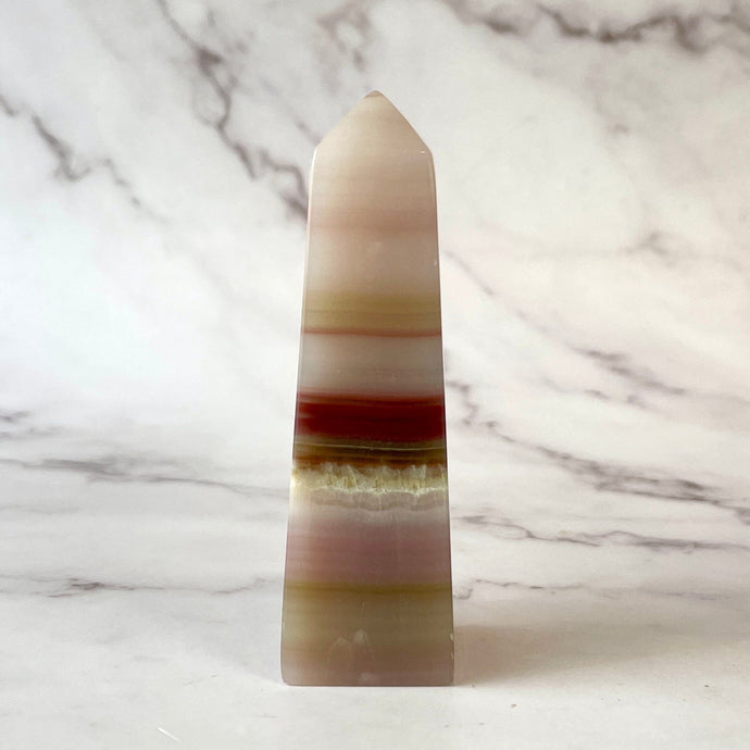 PINK BANDED ONYX TOWER (5) tumble stone The Crystal Avenues 