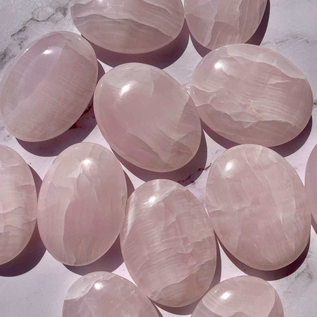 PINK MANGANO CALCITE PALM STONE tumble stone The Crystal Avenues 