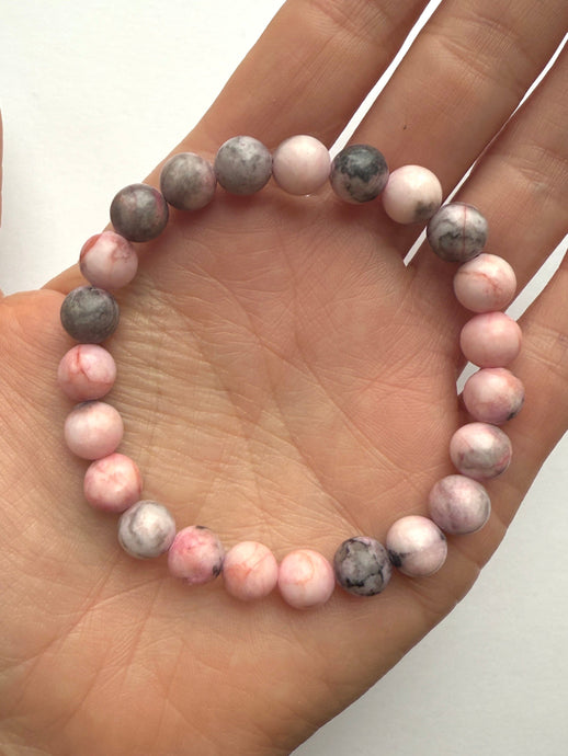 PINK ZEBRA JASPER BRACELET (8MM) Bracelet The Crystal Avenues 