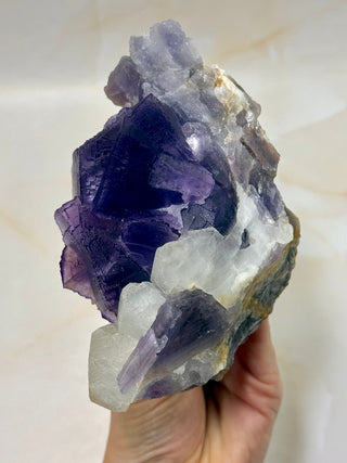 PURPLE FLUORITE CLUSTER W. CALCITE (1) Raw Crystal The Crystal Avenues 