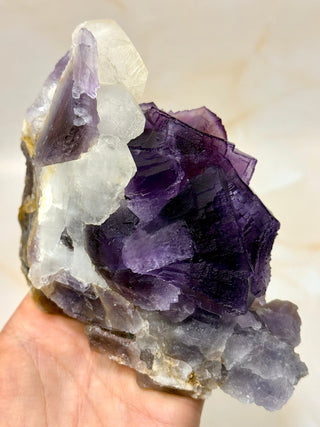 PURPLE FLUORITE CLUSTER W. CALCITE (1) Raw Crystal The Crystal Avenues 