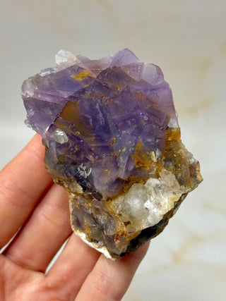 PURPLE FLUORITE CLUSTER W. CALCITE (17) Raw Crystal The Crystal Avenues 