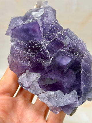 PURPLE FLUORITE CLUSTER W. CALCITE (4) Raw Crystal The Crystal Avenues 