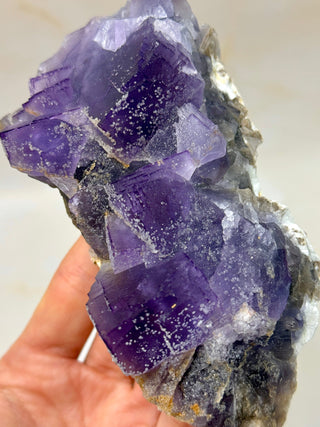 PURPLE FLUORITE CLUSTER W. CALCITE (6) Raw Crystal The Crystal Avenues 