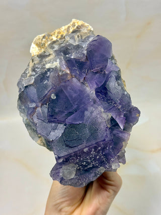 PURPLE FLUORITE CLUSTER W. CALCITE (A) Raw Crystal The Crystal Avenues 