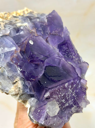 PURPLE FLUORITE CLUSTER W. CALCITE (A) Raw Crystal The Crystal Avenues 