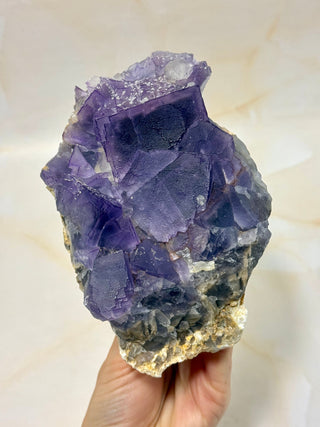 PURPLE FLUORITE CLUSTER W. CALCITE (A) Raw Crystal The Crystal Avenues 