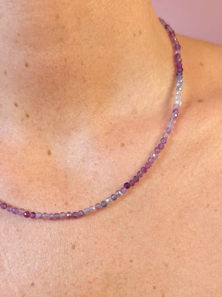 RAINBOW FLUORITE FACET CHOKER NECKLACE Necklace The Crystal Avenues 