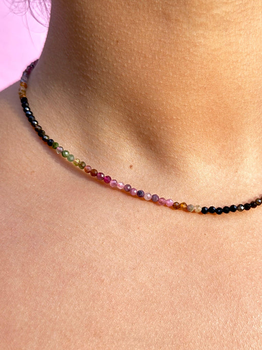 RAINBOW TOURMALINE FACET CHOKER NECKLACE - EXCLUSIVE Necklace The Crystal Avenues 