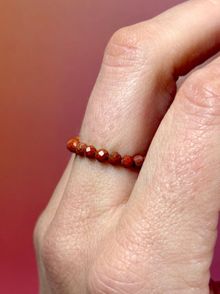 RED JASPER - CRYSTAL STRETCH RING WITH FACETED BEADS Bracelet The Crystal Avenues 