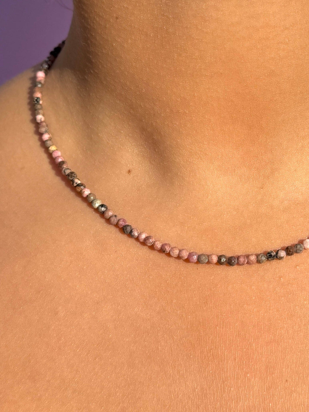 RHODONITE FACET CHOKER NECKLACE Necklace The Crystal Avenues 