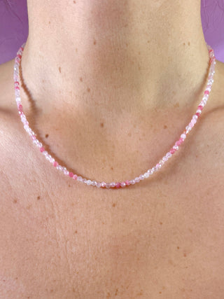RHODONITE + ROSE QUARTZ FACET CHOKER NECKLACE Necklace The Crystal Avenues 
