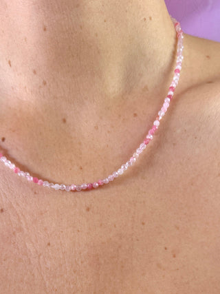 RHODONITE + ROSE QUARTZ FACET CHOKER NECKLACE Necklace The Crystal Avenues 