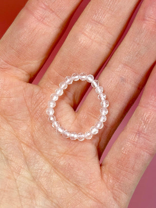 ROSE QUARTZ - CRYSTAL STRETCH RING WITH FACETED BEADS Bracelet The Crystal Avenues 