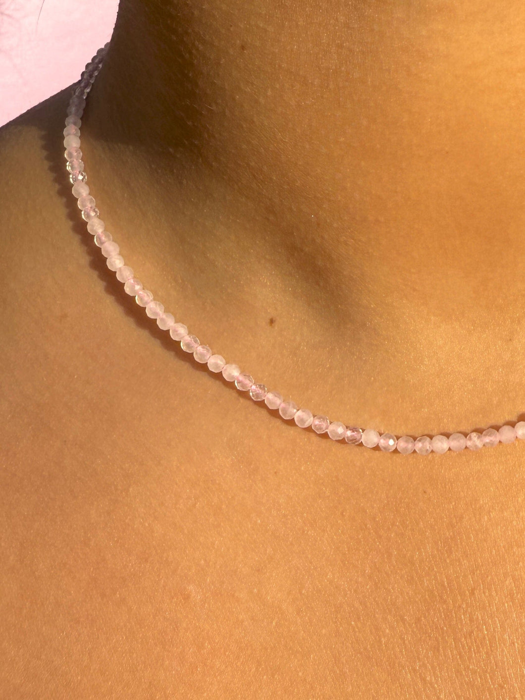 ROSE QUARTZ FACET CHOKER NECKLACE Necklace The Crystal Avenues 