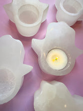 Load image into Gallery viewer, SELENITE HAMSA T-LIGHT CANDLE HOLDER Candle holder The Crystal Avenues 
