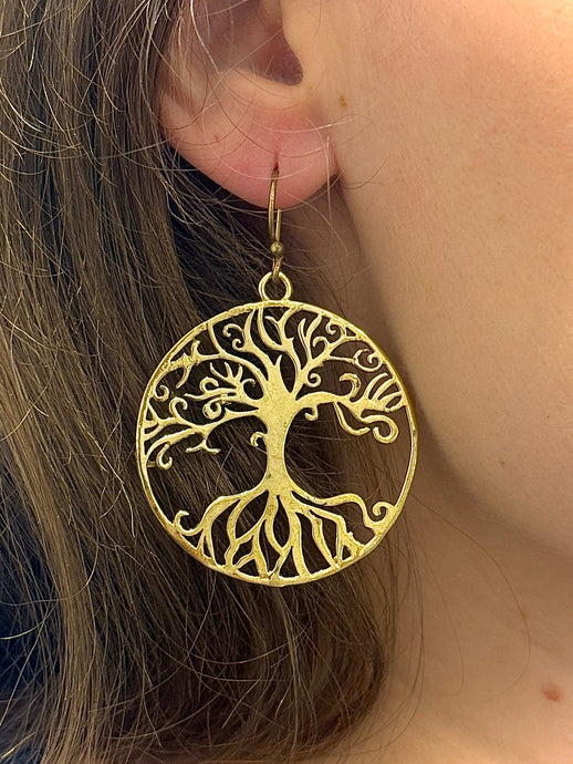 TREE OF LIFE BRASS EARRINGS - LARGE The Crystal Avenues 