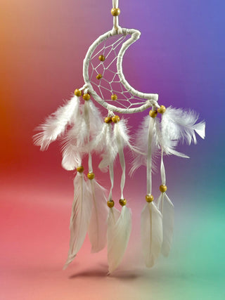 WHITE CRESCENT MOON DREAMCATCHER tingsha The Crystal Avenues 