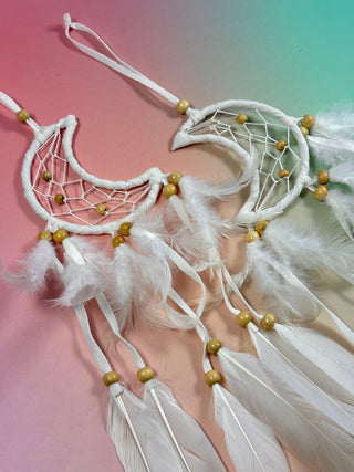 WHITE CRESCENT MOON DREAMCATCHER tingsha The Crystal Avenues 